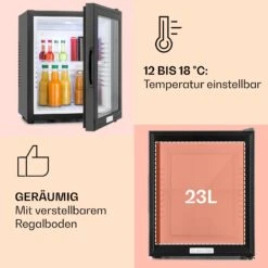 MKS-12 Minibar 24 Liter Klasse E Schwarz Glas 0dB 12 MKS-12 Minibar 24 Liter Klasse E Schwarz Glas 0dB -Klarstein 10005439 de 0004 usp