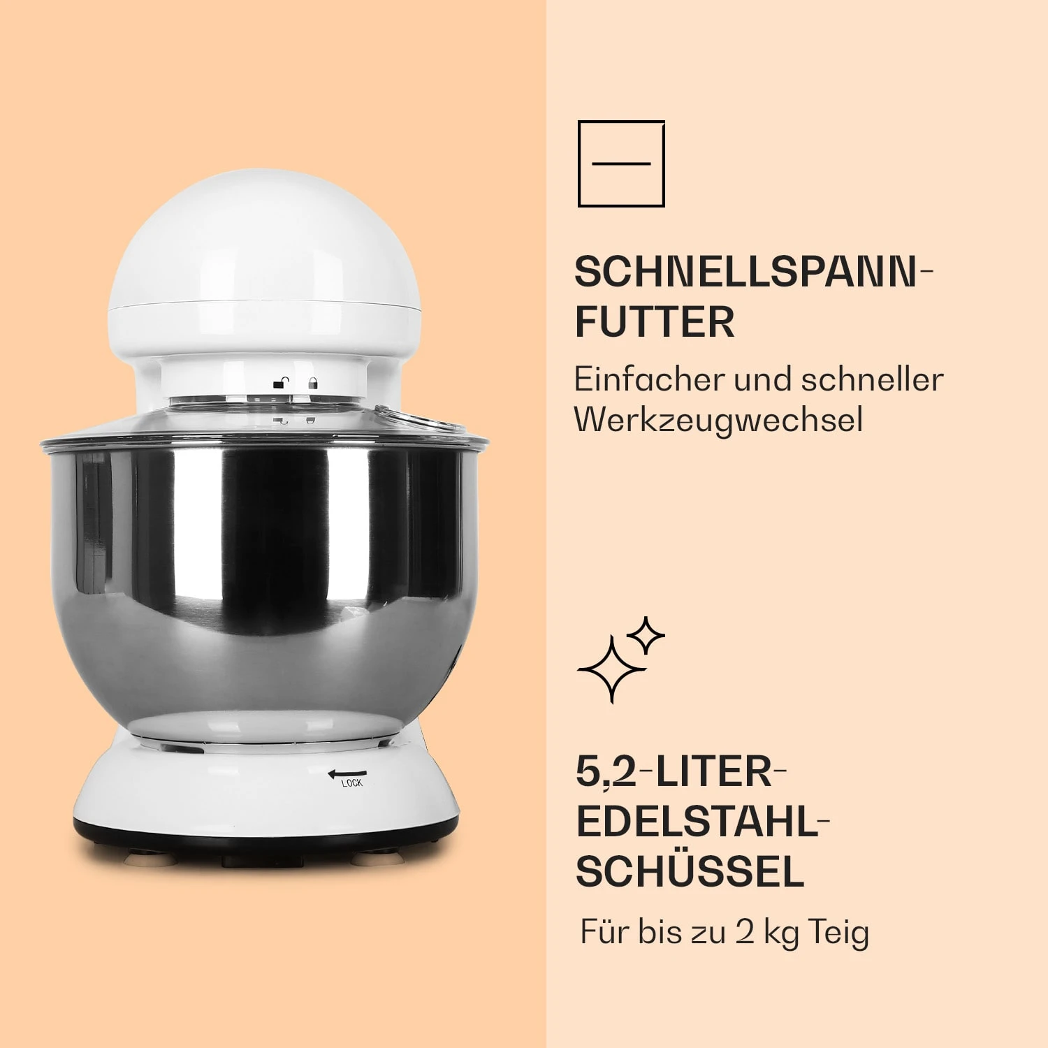 Bella Küchenmaschine 2000 W / 2,7 PS 5 Ltr Edelstahl BPA-frei 7 Bella Küchenmaschine 2000 W / 2,7 PS 5 Ltr Edelstahl BPA-frei – Bild 5