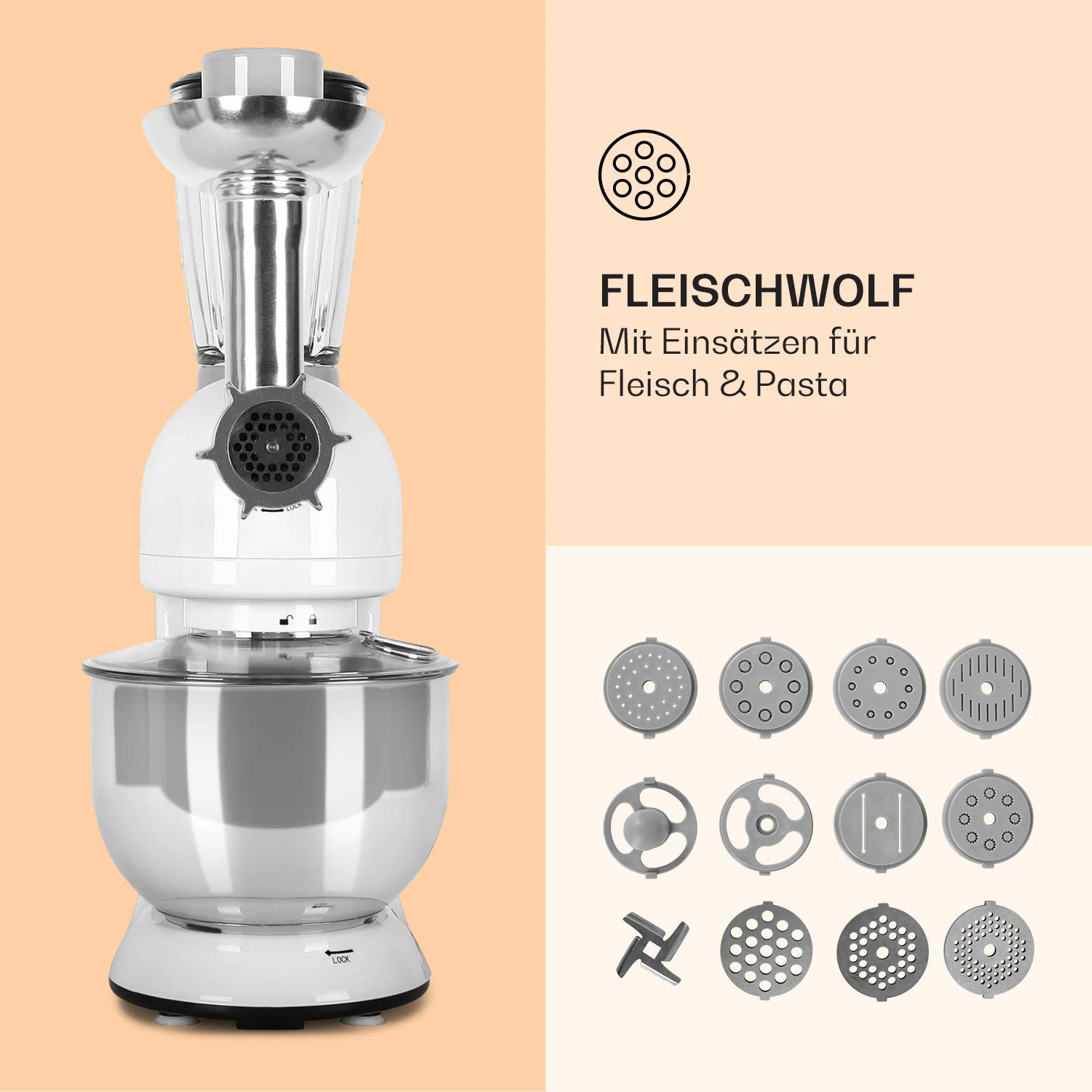 Lucia Küchenmaschine 3-in-1 2000 W / 2,7 PS 5 Ltr Edelstahl BPA-frei 6 Lucia Küchenmaschine 3-in-1 2000 W / 2,7 PS 5 Ltr Edelstahl BPA-frei – Bild 5