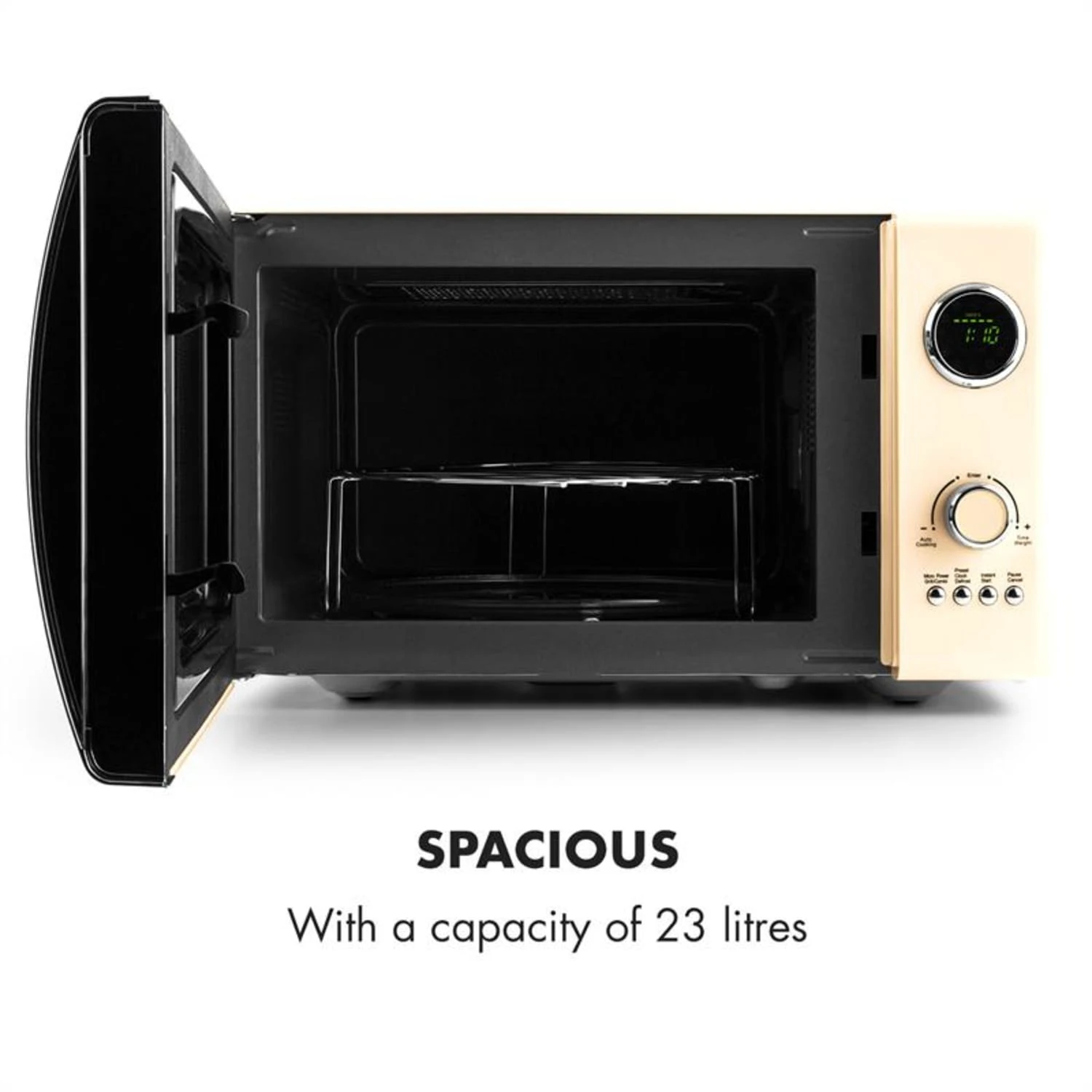 Fine Dinesty 2in1-Mikrowellen-Ofen Retro 23L 1000W 12 Programme Creme 8 Fine Dinesty 2in1-Mikrowellen-Ofen Retro 23L 1000W 12 Programme Creme – Bild 6