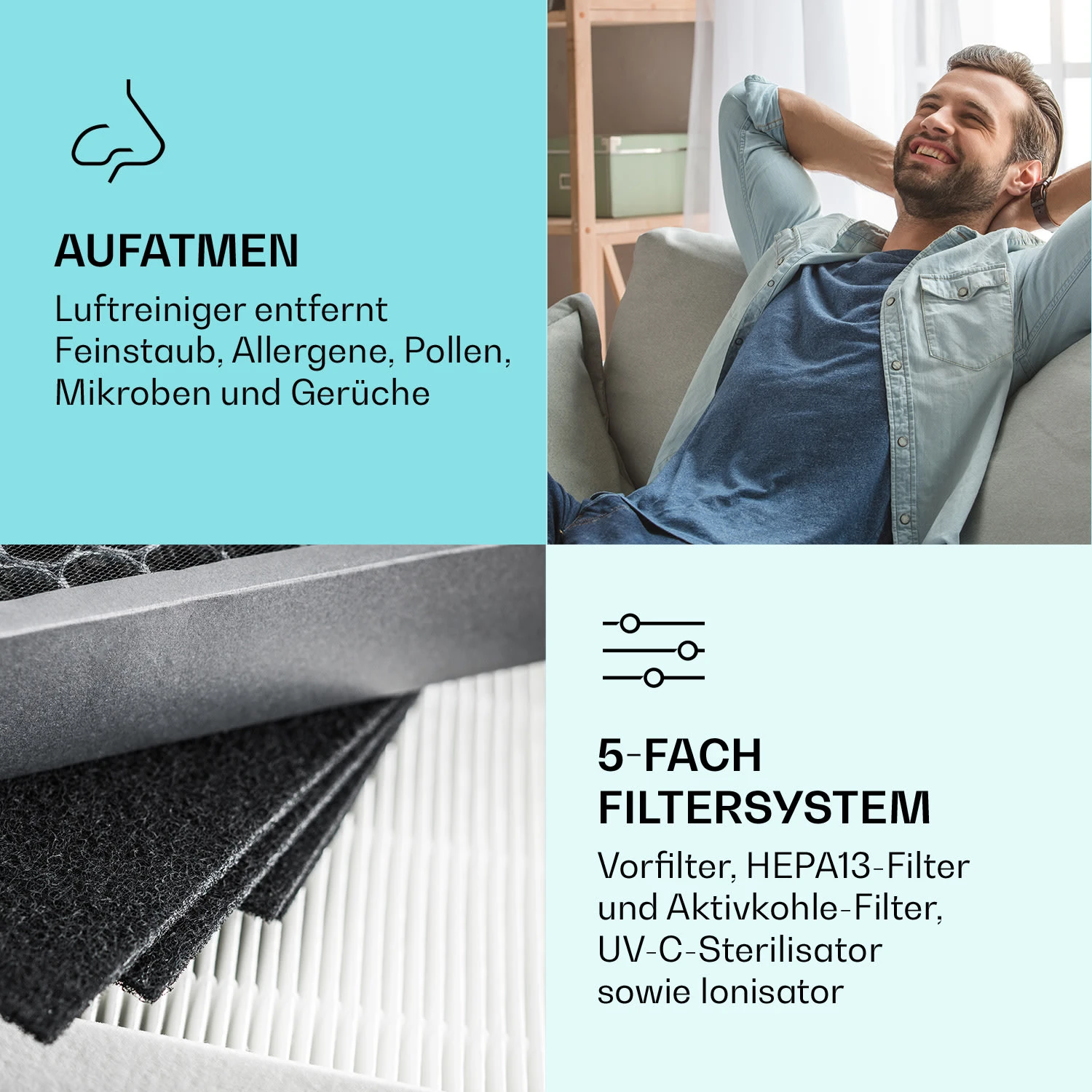 Vita Pure 2G 5-in-1 Luftreiniger HEPA-13 50 M² 30 Db 55 W UV-C Touch 5 Vita Pure 2G 5-in-1 Luftreiniger HEPA-13 50 M² 30 Db 55 W UV-C Touch – Bild 3