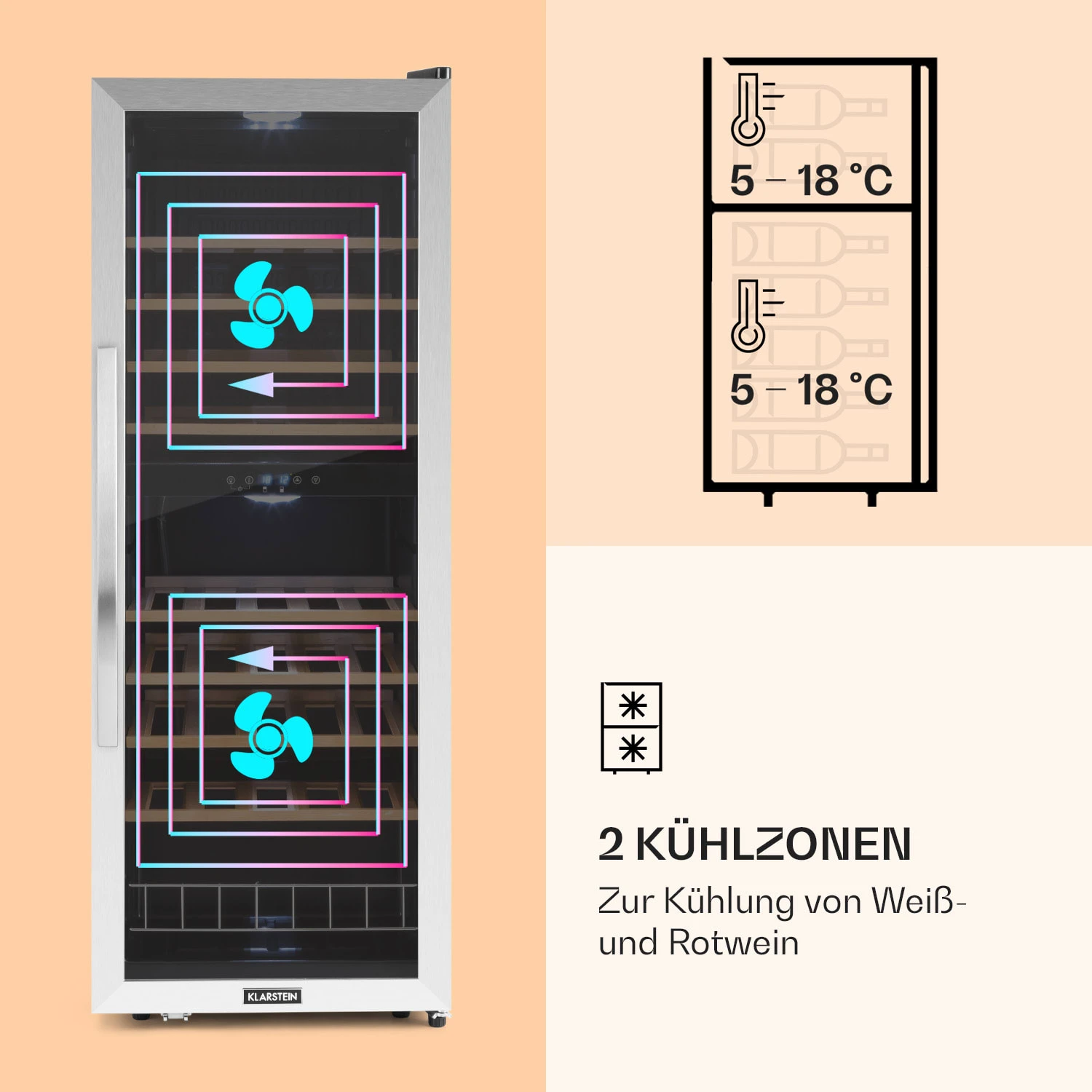 Vinamour 54 Duo Weinkühlschrank 2 Zonen 148 Ltr 54 Fl Touch-Display 5 Vinamour 54 Duo Weinkühlschrank 2 Zonen 148 Ltr 54 Fl Touch-Display – Bild 3