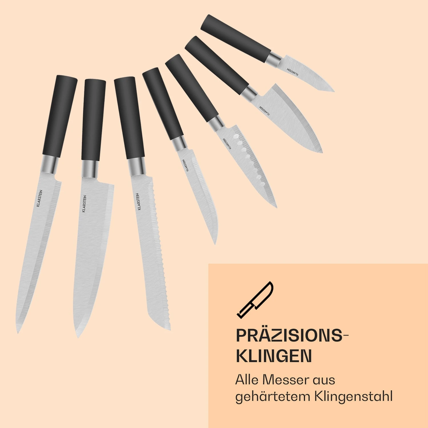 Kitano 8tlg. Messer-Set Mit Block 7 Messer Stahl Edler Holzblock 6 Kitano 8tlg. Messer-Set Mit Block 7 Messer Stahl Edler Holzblock – Bild 4