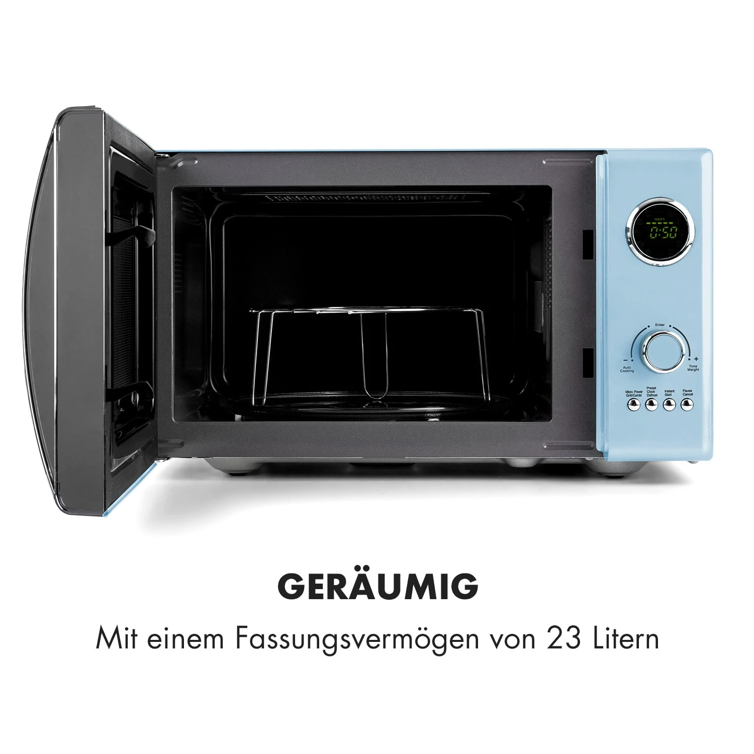 Fine Dinesty 2-in-1-Mikrowelle: 23l 800W / Grill: 1000W Blau 8 Fine Dinesty 2-in-1-Mikrowelle: 23l 800W / Grill: 1000W Blau – Bild 6