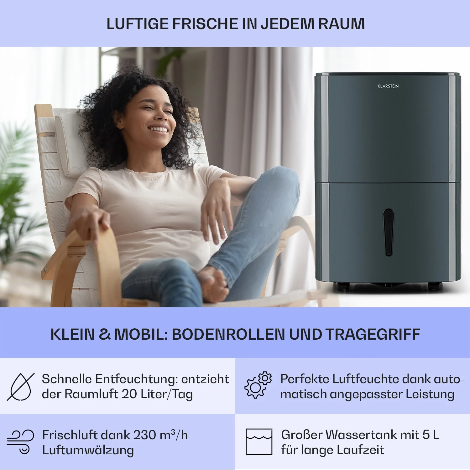 DryFy 20 Luftentfeuchter 420W 20l/d 230m³/h 40-50m² DrySelect 45dB 4 DryFy 20 Luftentfeuchter 420W 20l/d 230m³/h 40-50m² DrySelect 45dB – Bild 2