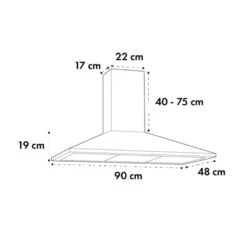 Zugspitze 90 Dunstabzugshaube Wandanbau 65W 330m³/h LED 16 Zugspitze 90 Dunstabzugshaube Wandanbau 65W 330m³/h LED -Klarstein 10032682 yy 0007 dimensions