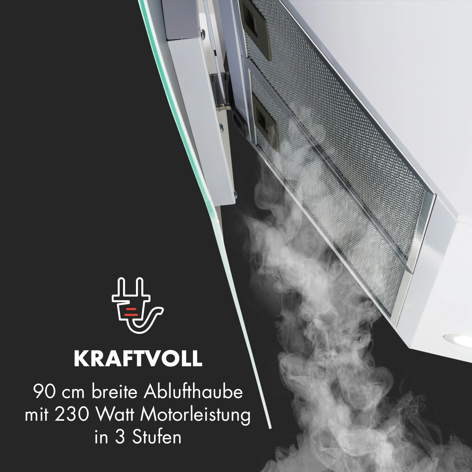 Annabelle 90 Dunstabzugshaube Glas 595 M³/h Touch-Armatur Weiß 9 Annabelle 90 Dunstabzugshaube Glas 595 M³/h Touch-Armatur Weiß – Bild 7