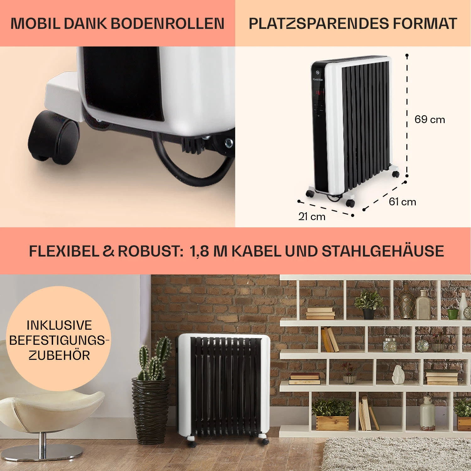Thermaxx 2500 Ölradiator 2500W 5-35° C 24h-Timer Weiß/schwarz 8 Thermaxx 2500 Ölradiator 2500W 5-35° C 24h-Timer Weiß/schwarz – Bild 6