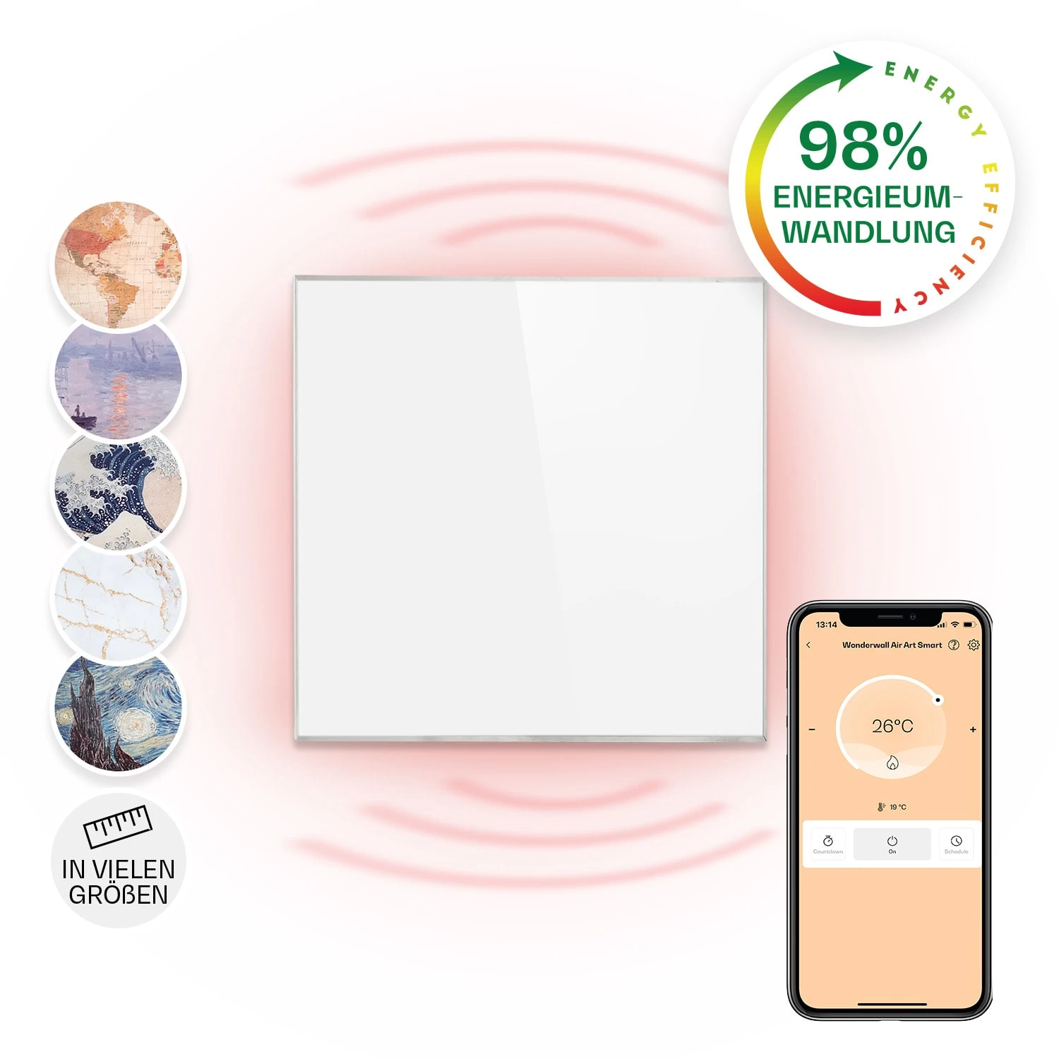 Wonderwall Smart Infrarotheizung 60x60cm App 360W Wochentimer IP24 3 Wonderwall Smart Infrarotheizung 60x60cm App 360W Wochentimer IP24