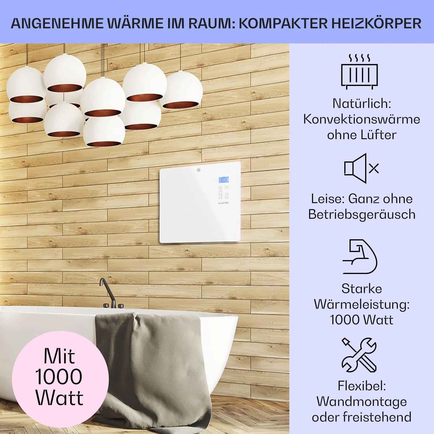 Norderney Konvektions-Heizgerät Thermostat Timer 1000W 20m² Weiß 4 Norderney Konvektions-Heizgerät Thermostat Timer 1000W 20m² Weiß – Bild 2