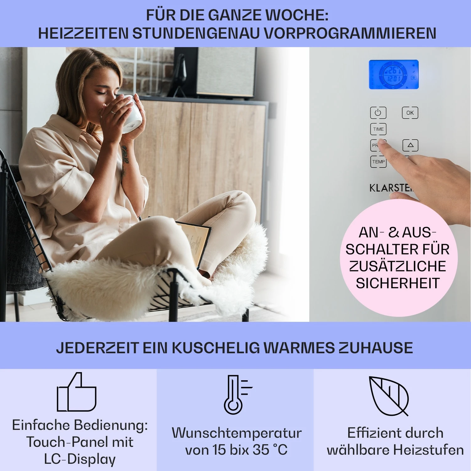 Norderney Konvektions-Heizgerät Thermostat Timer 1000W 20m² Weiß 5 Norderney Konvektions-Heizgerät Thermostat Timer 1000W 20m² Weiß – Bild 3