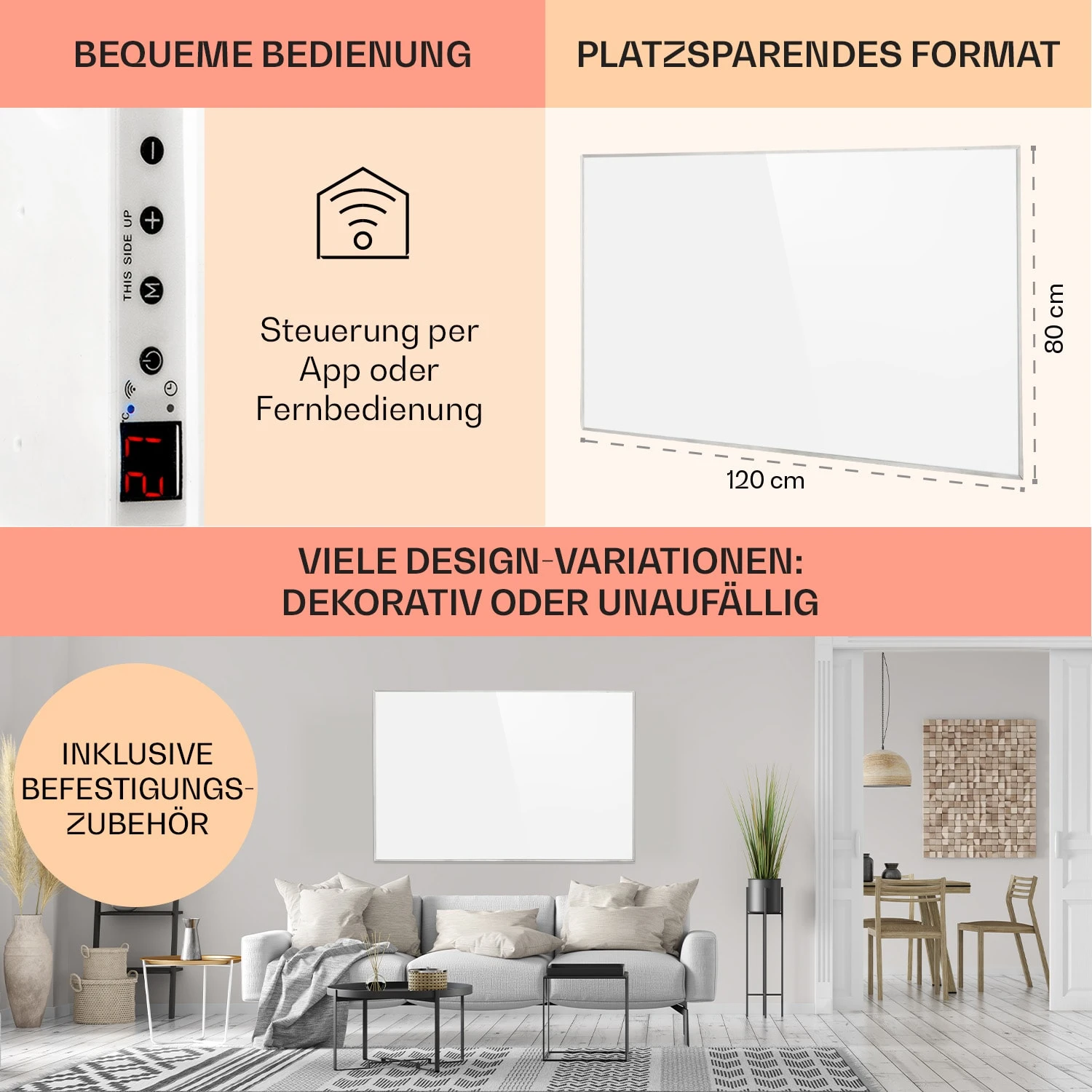 Wonderwall Smart Infrarotheizung 80x120cm App 960W Wochentimer IP24 8 Wonderwall Smart Infrarotheizung 80x120cm App 960W Wochentimer IP24 – Bild 6