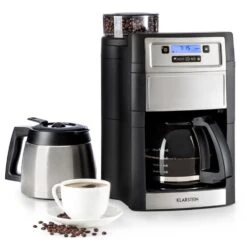 Klarstein 12 Aromatica II Duo Kaffeemaschine, Integriertes Mahlwerk, 1,25 L Silber