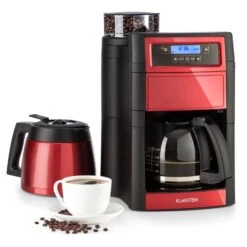 Klarstein 14 Aromatica II Duo Kaffeemaschine, Integriertes Mahlwerk, 1,25 L, Rot
