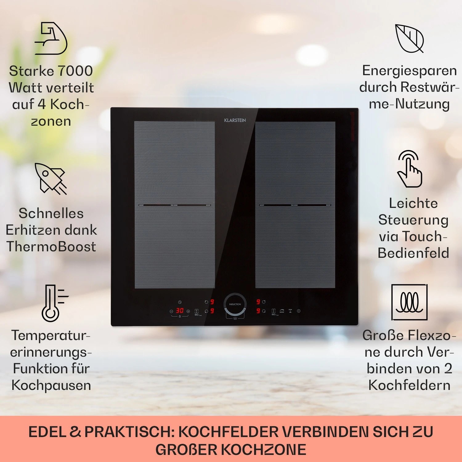 Delicatessa 60 Einbaukochfeld Induktion 4 Zonen 7000W Glaskeramik 4 Delicatessa 60 Einbaukochfeld Induktion 4 Zonen 7000W Glaskeramik – Bild 2