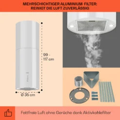 Beretta Inselabzugshaube Ø35cm Ab-/Umluft 650m³/h LED Edelstahl 15 Beretta Inselabzugshaube Ø35cm Ab-/Umluft 650m³/h LED Edelstahl -Klarstein 10033719 de 0005 usp