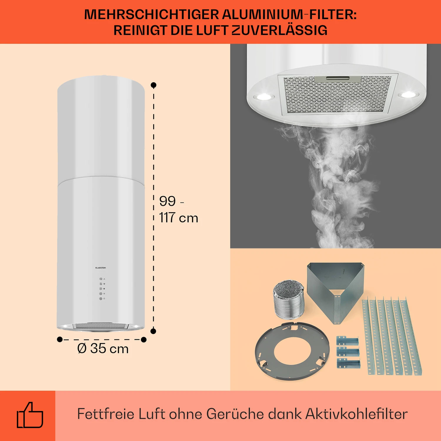 Beretta Inselabzugshaube Ø35cm Ab-/Umluft 650m³/h LED Edelstahl 7 Beretta Inselabzugshaube Ø35cm Ab-/Umluft 650m³/h LED Edelstahl – Bild 5