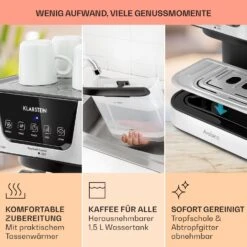 Arabica Espressomaschine 1050W 15 Bar 1,5l Touch-Bedienfeld Edelstahl -Klarstein 10033729 de 0006 usp