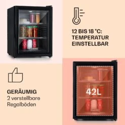 Brooklyn 42 Mini-Kühlschrank Glastür LED Ablage 13 Brooklyn 42 Mini-Kühlschrank Glastür LED Ablage -Klarstein 10033822 de 0004 usp
