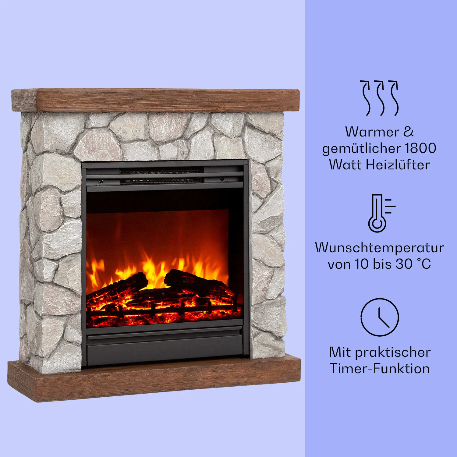 Lienz Elektrischer Kamin 1800W Steindekor Polystone Fernbedienung 5 Lienz Elektrischer Kamin 1800W Steindekor Polystone Fernbedienung – Bild 3