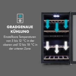Vinamour 45 DuoWeinkühlschrank 2 Zonen 118 Ltr / 45 Fl 5-18 °C 16 Vinamour 45 DuoWeinkühlschrank 2 Zonen 118 Ltr / 45 Fl 5-18 °C -Klarstein 10034216 de 0005 logo