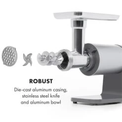 Mett Max Elektrischer Fleischwolf 600W Kupfermotor Aluminium 14 Mett Max Elektrischer Fleischwolf 600W Kupfermotor Aluminium -Klarstein 10034244 yy 0005 logo Klarstein Mett Max elektrischer Fleischwolf grau