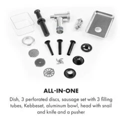 Mett Max Elektrischer Fleischwolf 600W Kupfermotor Aluminium 15 Mett Max Elektrischer Fleischwolf 600W Kupfermotor Aluminium -Klarstein 10034244 yy 0006 logo Klarstein Mett Max elektrischer Fleischwolf grau