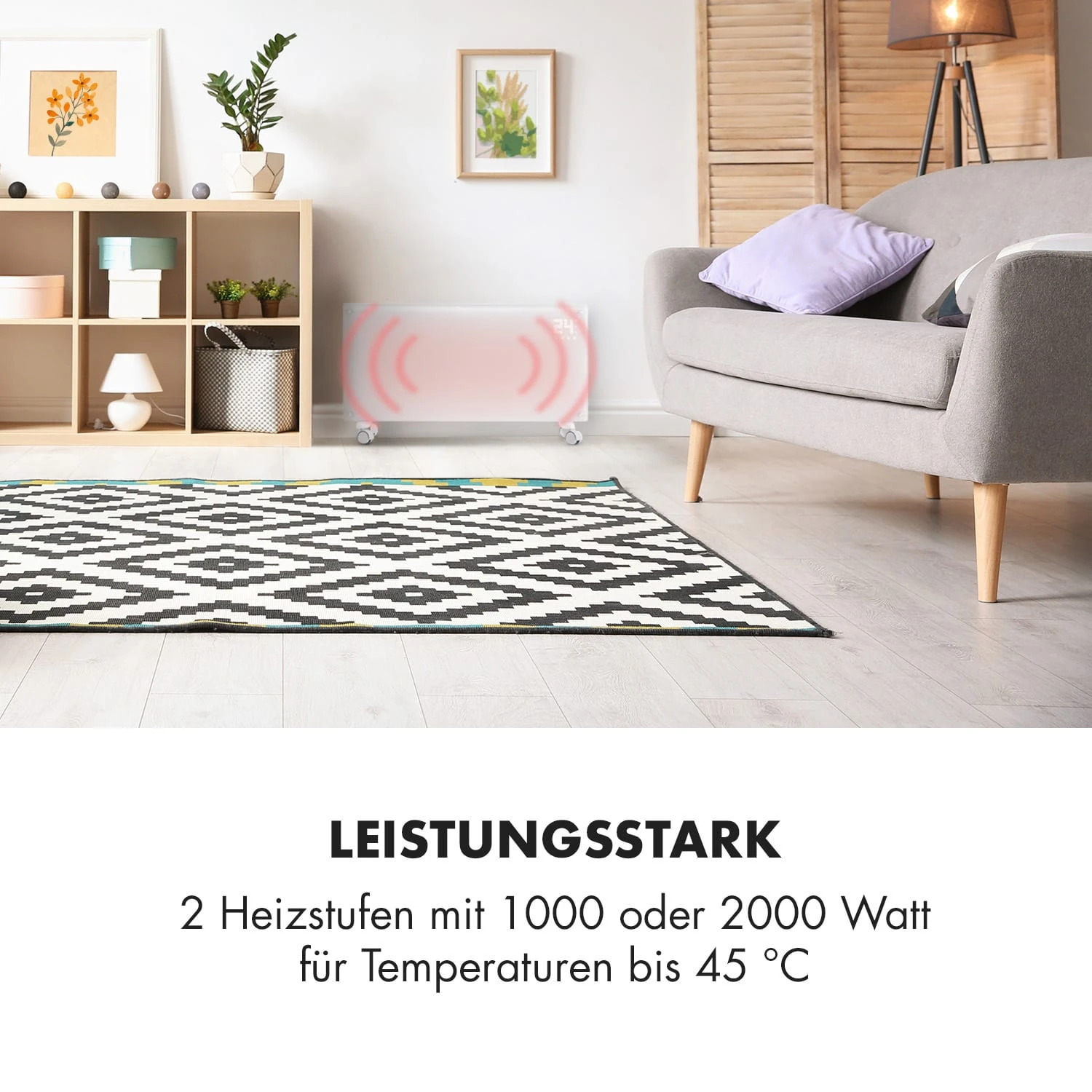 Bornholm Smart Konvektions-Heizgerät | 2000 W | SmartHeat Design: WiFi-Verbindung | LED-Display | 24-h-Timer | 2 Heizstufen: 1000 / 2000 W | IP24: Spritzwassergeschützt | Fernbedienung | Standgerät 4 Bornholm Smart Konvektions-Heizgerät | 2000 W | SmartHeat Design: WiFi-Verbindung | LED-Display | 24-h-Timer | 2 Heizstufen: 1000 / 2000 W | IP24: Spritzwassergeschützt | Fernbedienung | Standgerät – Bild 2