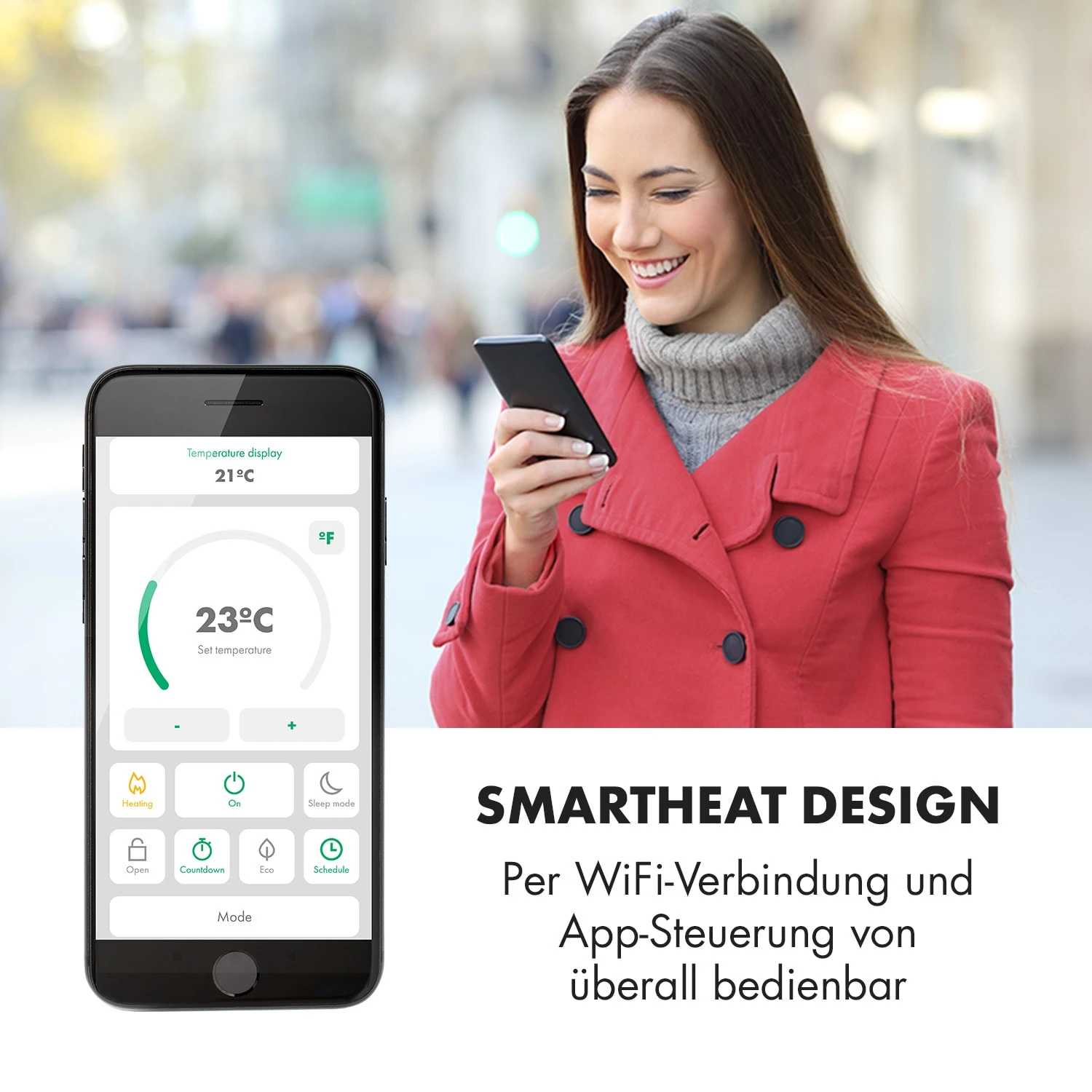 Bornholm Smart Konvektions-Heizgerät | 2000 W | SmartHeat Design: WiFi-Verbindung | LED-Display | 24-h-Timer | 2 Heizstufen: 1000 / 2000 W | IP24: Spritzwassergeschützt | Fernbedienung | Standgerät 10 Bornholm Smart Konvektions-Heizgerät | 2000 W | SmartHeat Design: WiFi-Verbindung | LED-Display | 24-h-Timer | 2 Heizstufen: 1000 / 2000 W | IP24: Spritzwassergeschützt | Fernbedienung | Standgerät – Bild 8