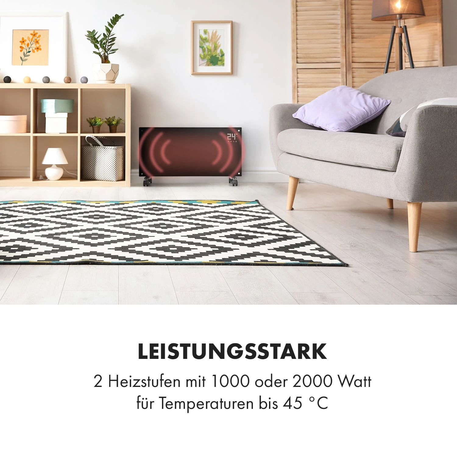 Bornholm Smart Konvektions-Heizgerät | 2000 W | SmartHeat Design: WiFi-Verbindung | LED-Display | 24-h-Timer | 2 Heizstufen: 1000 / 2000 W | IP24: Spritzwassergeschützt | Fernbedienung | Standgerät 4 Bornholm Smart Konvektions-Heizgerät | 2000 W | SmartHeat Design: WiFi-Verbindung | LED-Display | 24-h-Timer | 2 Heizstufen: 1000 / 2000 W | IP24: Spritzwassergeschützt | Fernbedienung | Standgerät – Bild 2