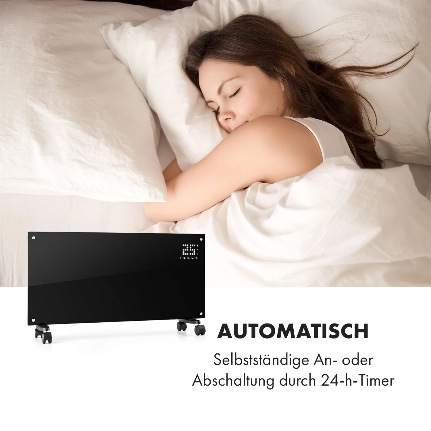 Bornholm Smart Konvektions-Heizgerät | 2000 W | SmartHeat Design: WiFi-Verbindung | LED-Display | 24-h-Timer | 2 Heizstufen: 1000 / 2000 W | IP24: Spritzwassergeschützt | Fernbedienung | Standgerät 6 Bornholm Smart Konvektions-Heizgerät | 2000 W | SmartHeat Design: WiFi-Verbindung | LED-Display | 24-h-Timer | 2 Heizstufen: 1000 / 2000 W | IP24: Spritzwassergeschützt | Fernbedienung | Standgerät – Bild 4