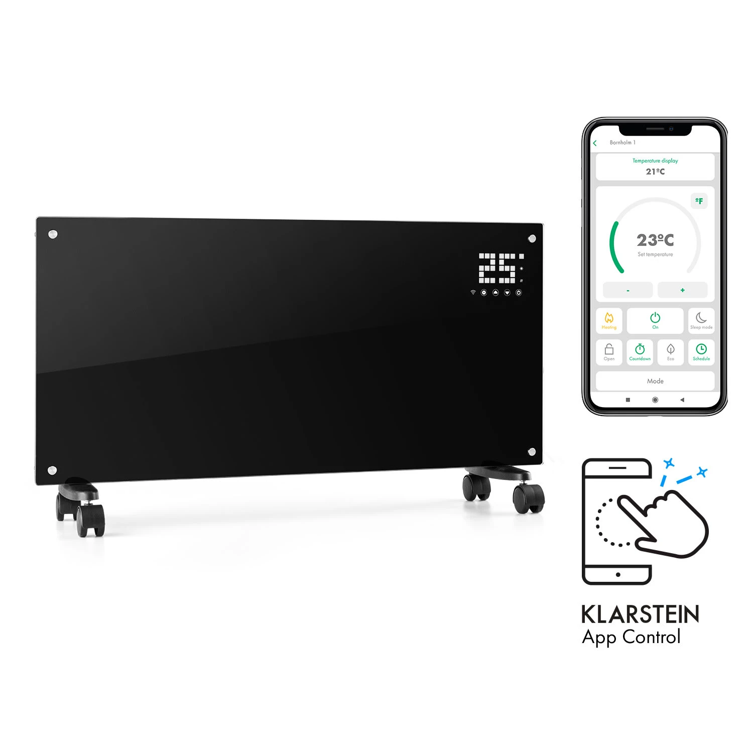 Bornholm Smart Konvektions-Heizgerät | 2000 W | SmartHeat Design: WiFi-Verbindung | LED-Display | 24-h-Timer | 2 Heizstufen: 1000 / 2000 W | IP24: Spritzwassergeschützt | Fernbedienung | Standgerät 3 Bornholm Smart Konvektions-Heizgerät | 2000 W | SmartHeat Design: WiFi-Verbindung | LED-Display | 24-h-Timer | 2 Heizstufen: 1000 / 2000 W | IP24: Spritzwassergeschützt | Fernbedienung | Standgerät