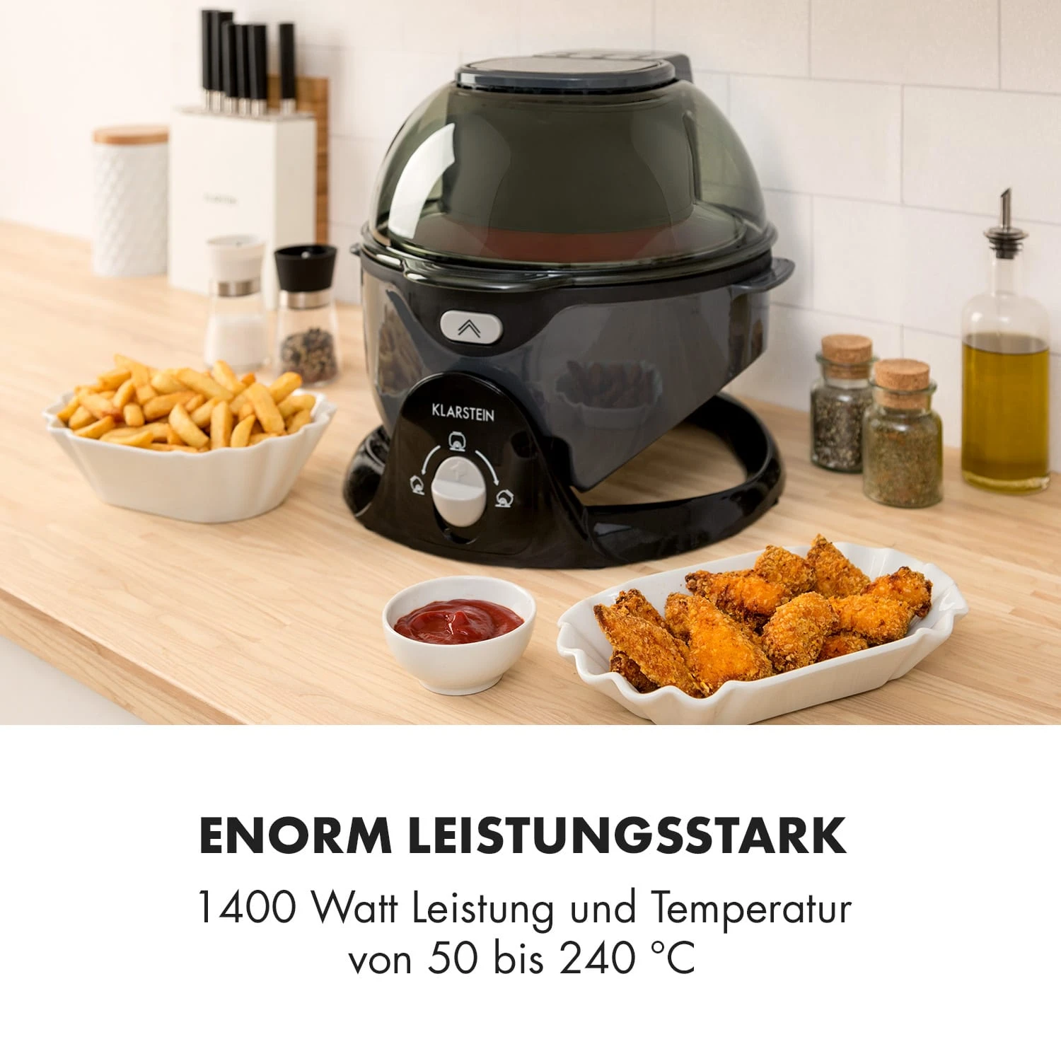 VitAir Pommesmaster Heißluftfritteuse 360° 1400W 50-240°C Timer 4 VitAir Pommesmaster Heißluftfritteuse 360° 1400W 50-240°C Timer – Bild 2