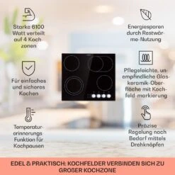 EasyCook Keramikkochfeld 6100W Drehregler Schwarz 12 EasyCook Keramikkochfeld 6100W Drehregler Schwarz -Klarstein 10034604 de 0002 usp