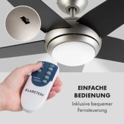 Bolero 2-in-1-Deckenventilator 134cm Leuchte 55W Fernbedienung Schwarz -Klarstein 10034684 de 0003 logo