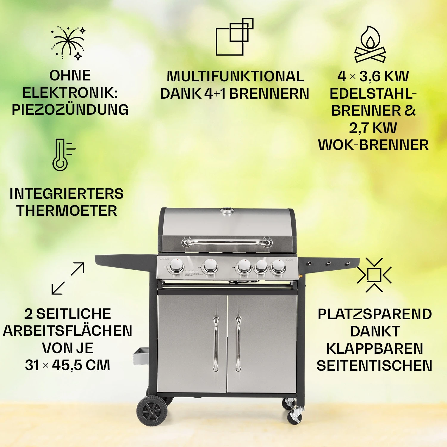 Tomahawk Gasgrill 4x3,6 KW + 2,7 KW Brenner 66x43,5 Cm Grill Edelstahl 4 Tomahawk Gasgrill 4x3,6 KW + 2,7 KW Brenner 66x43,5 Cm Grill Edelstahl – Bild 2