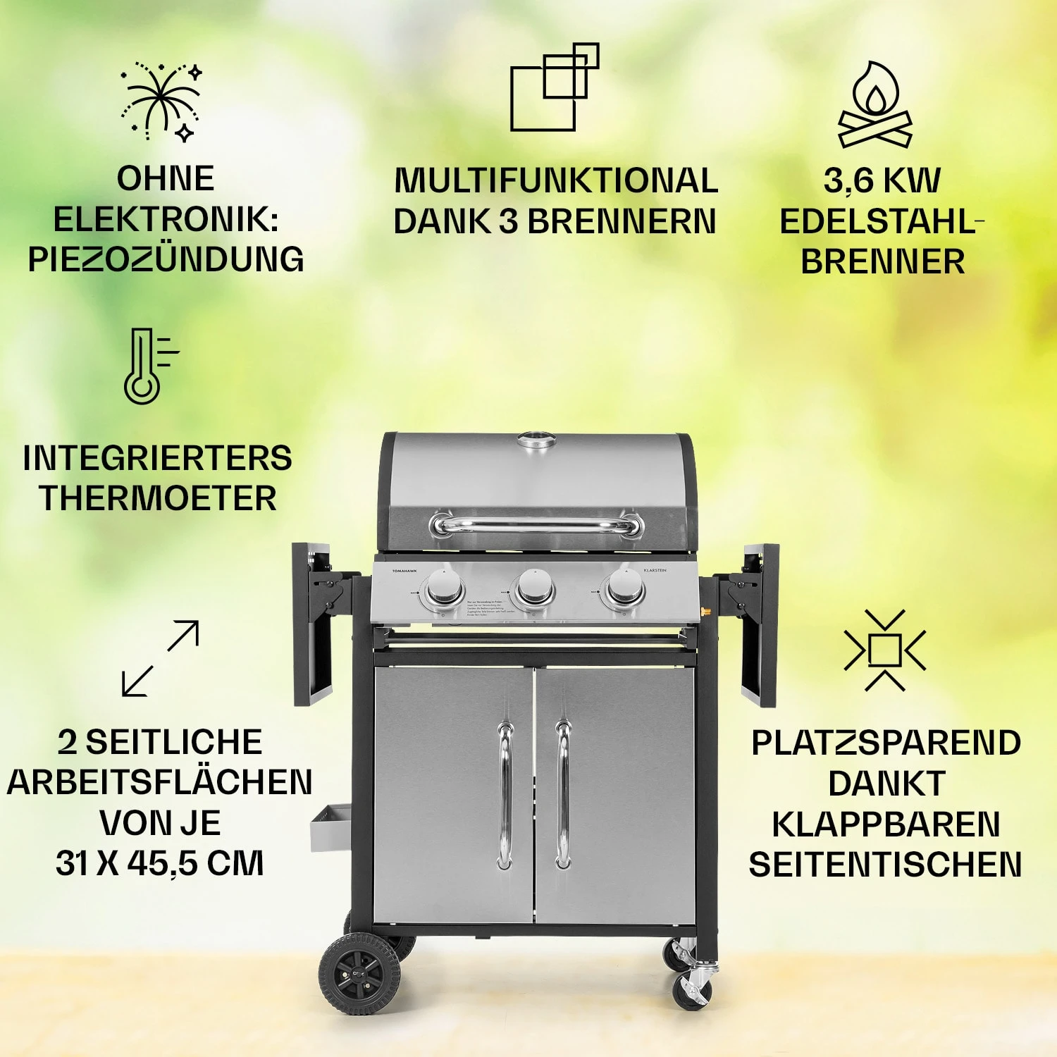 Tomahawk Gasgrill 3 X 3,6 KW Brenner 60 X 43,5 Cm Grill Edelstahl 4 Tomahawk Gasgrill 3 X 3,6 KW Brenner 60 X 43,5 Cm Grill Edelstahl – Bild 2