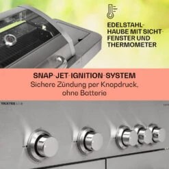 Valkyrie Gasgrill 4x3,5 KW + 3,15 KW Brenner 74x44 Cm Grill Edelstahl 13 Valkyrie Gasgrill 4x3,5 KW + 3,15 KW Brenner 74x44 Cm Grill Edelstahl -Klarstein 10034715 de 0004 usp