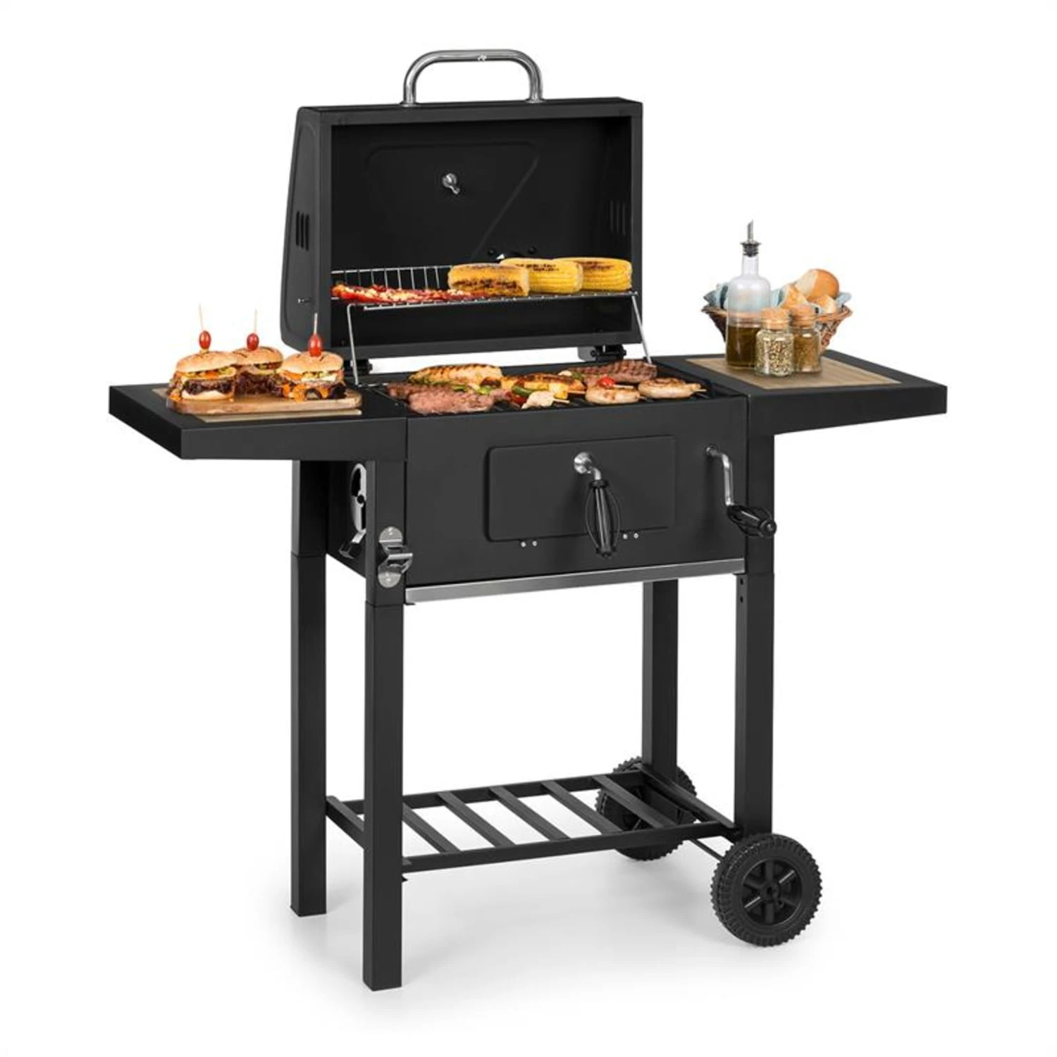 Meat Machine Holzkohlegrill BBQ 45x32,5cm Thermometer Bodenrollen 3 Meat Machine Holzkohlegrill BBQ 45x32,5cm Thermometer Bodenrollen