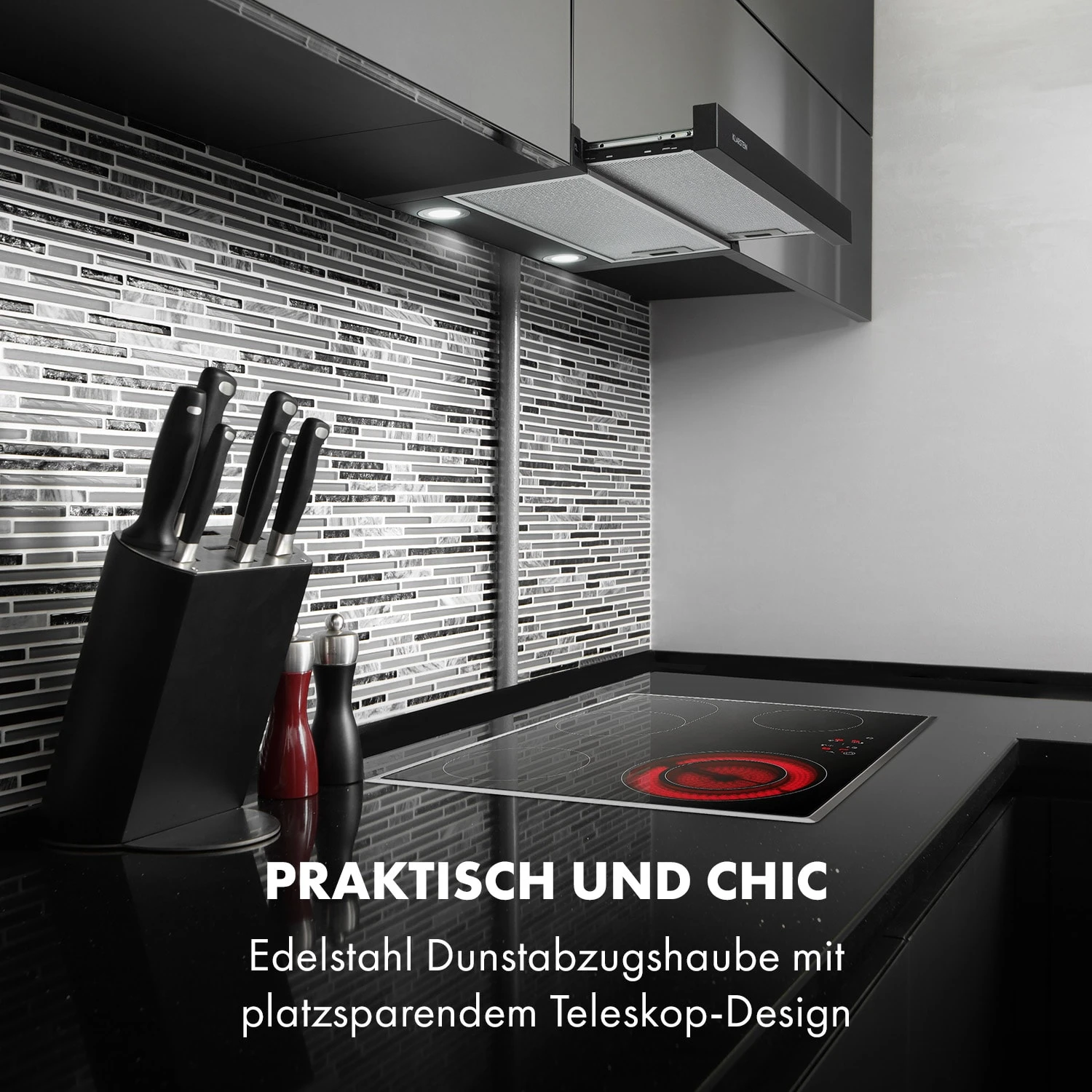 Viola Dunstabzugshaube Edelstahl 59,6 Cm 612m³/h EEK A Schwarz 4 Viola Dunstabzugshaube Edelstahl 59,6 Cm 612m³/h EEK A Schwarz – Bild 2
