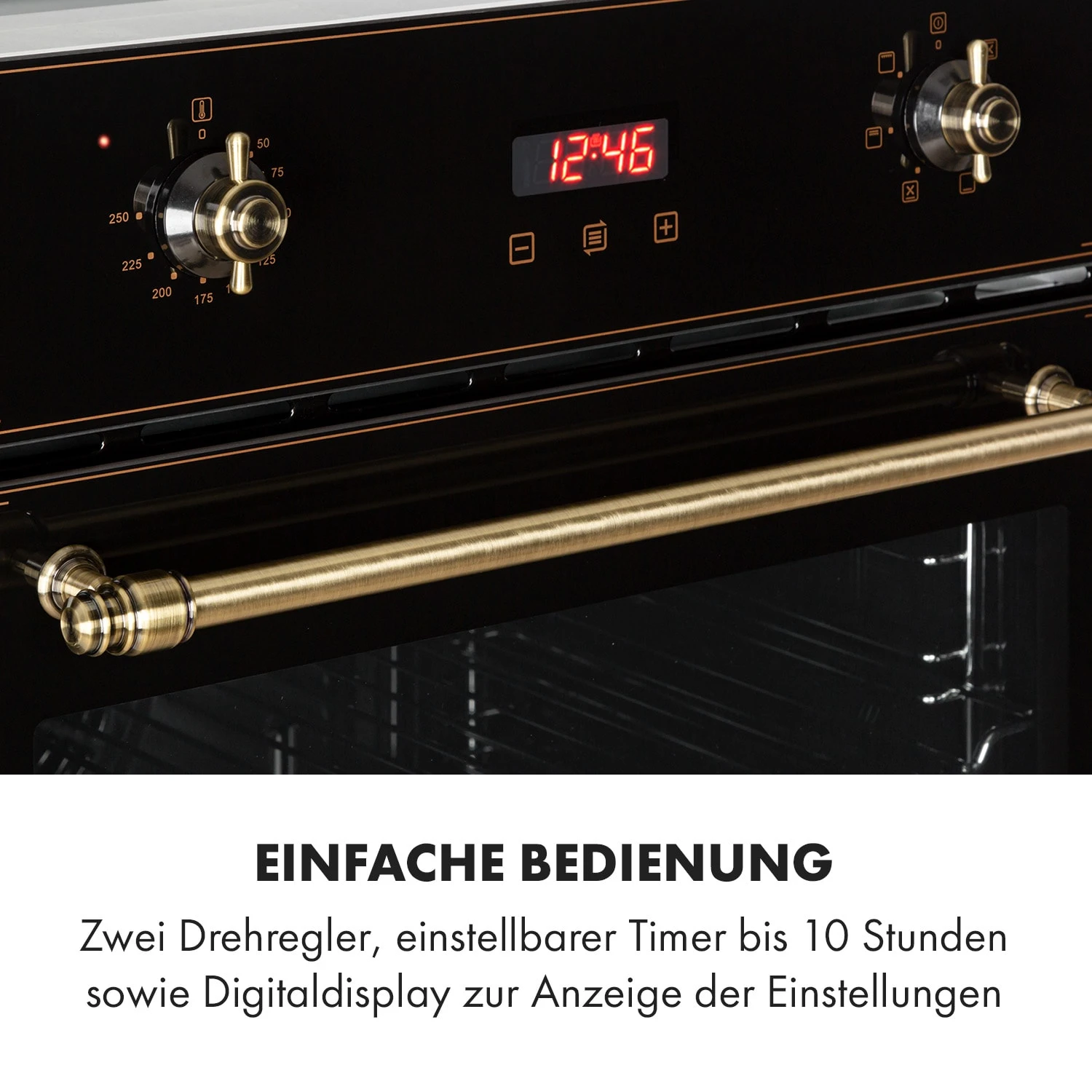 Elizabeth Einbaubackofen Retro 2200 Watt 70l Messingoptik Display 7 Elizabeth Einbaubackofen Retro 2200 Watt 70l Messingoptik Display – Bild 5