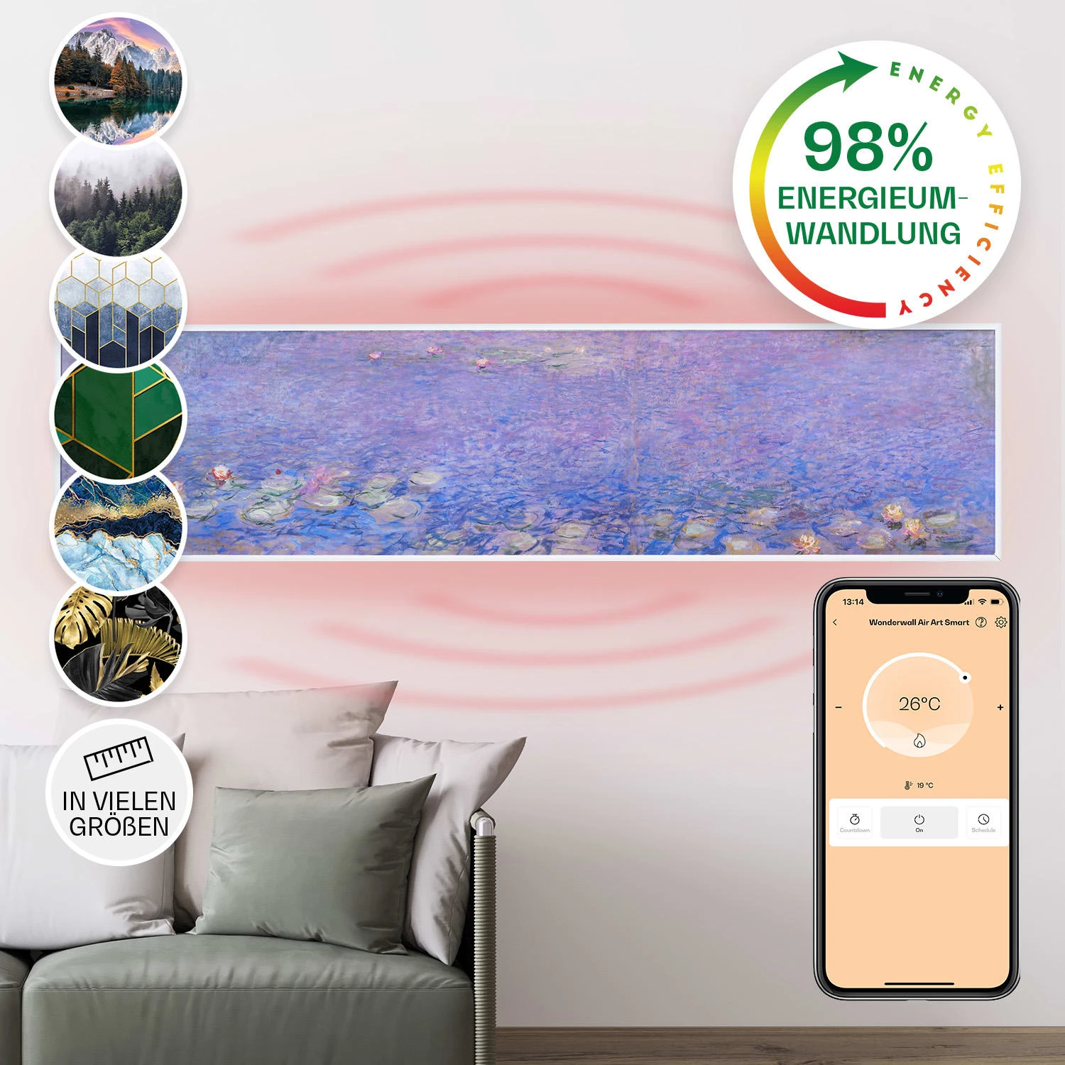 Wonderwall Air Art Smart Infrarotheizung 120x30cm 350W Wandinstallation App-Steuerung Seerosen 3 Wonderwall Air Art Smart Infrarotheizung 120x30cm 350W Wandinstallation App-Steuerung Seerosen