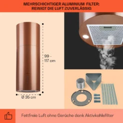 Beretta Inselabzugshaube Ø35cm Ab-/Umluft 650m³/h LED Aktivkohlefilter 15 Beretta Inselabzugshaube Ø35cm Ab-/Umluft 650m³/h LED Aktivkohlefilter -Klarstein 10035166 de 0005 usp