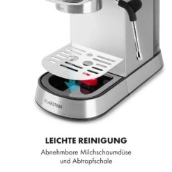 Futura Espressomaker 20 Bar 1450 Watt 20 Bar Wassertank: 1,25 Liter Rostfreier Edelstahl -Klarstein 10035183 de 0009 logo