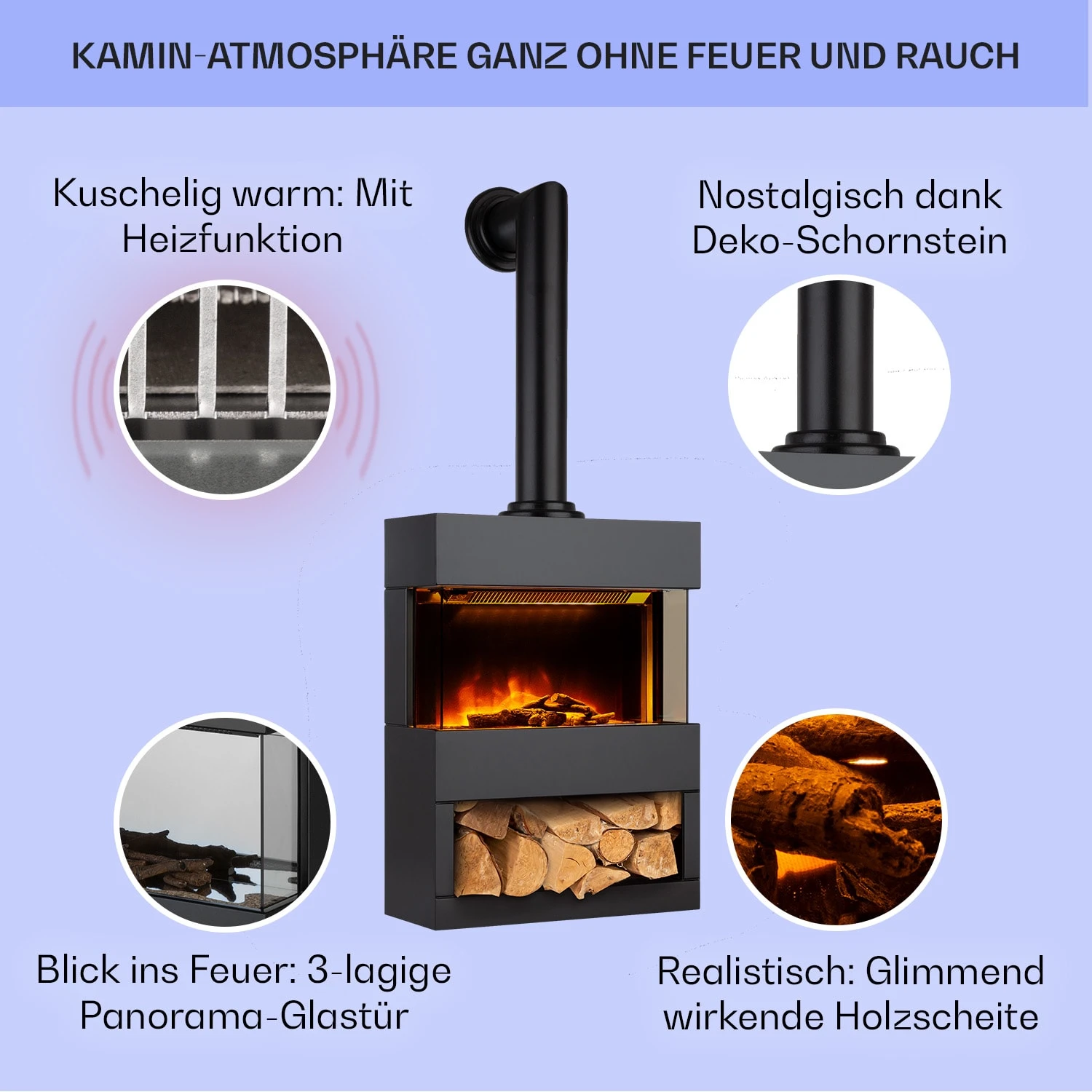 Zermatt Elektrischer Kamin 900/1800W Thermostat Flammenillusion 4 Zermatt Elektrischer Kamin 900/1800W Thermostat Flammenillusion – Bild 2