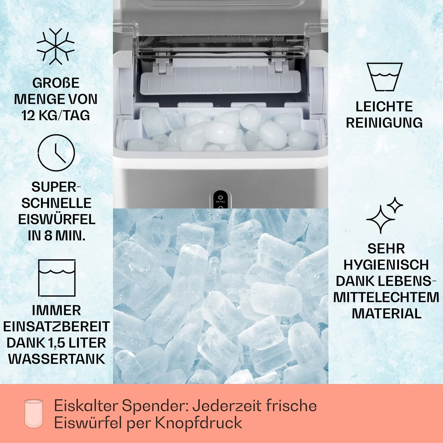 Chillout Eiswürfelmaschine Bulleteis 12kg/24h Wassertank: 1,5 L 4 Chillout Eiswürfelmaschine Bulleteis 12kg/24h Wassertank: 1,5 L – Bild 2