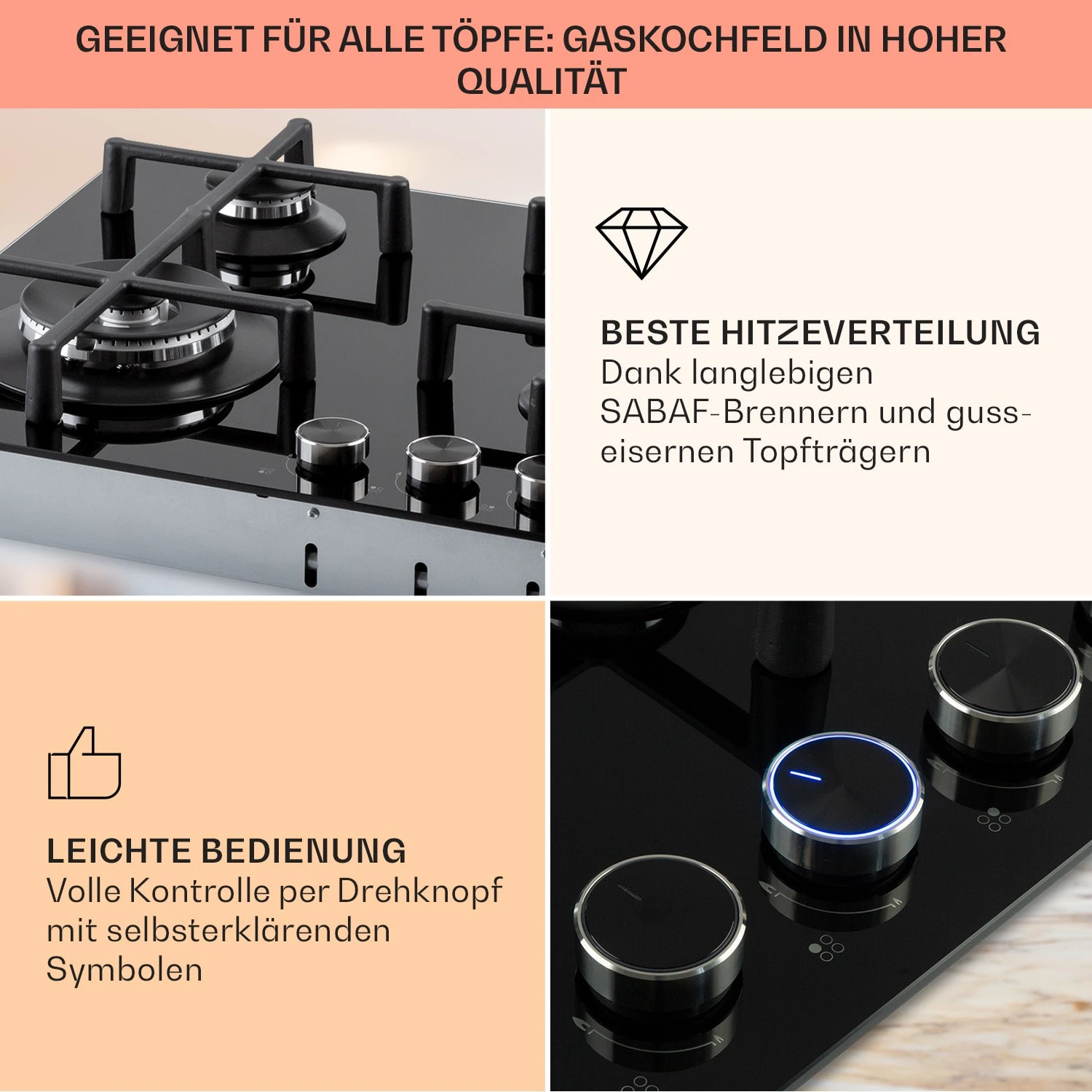 Illuminosa 4 Gaskochfeld 4-flammig Sabaf-Brenner Glaskeramik 6 Illuminosa 4 Gaskochfeld 4-flammig Sabaf-Brenner Glaskeramik – Bild 4