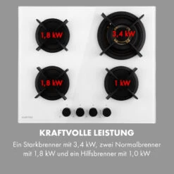 Goldflame 4 Gaskochfeld 4-flammig Messing-Brenner Glaskeramik -Klarstein 10035499 de 0006 logo