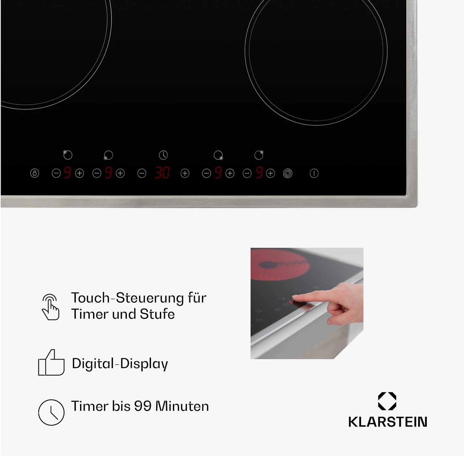 Virtuosa 4 Prime Einbaukochfeld 4 Zonen 6500W Glaskeramik Edelstahlrahmen 7 Virtuosa 4 Prime Einbaukochfeld 4 Zonen 6500W Glaskeramik Edelstahlrahmen – Bild 5