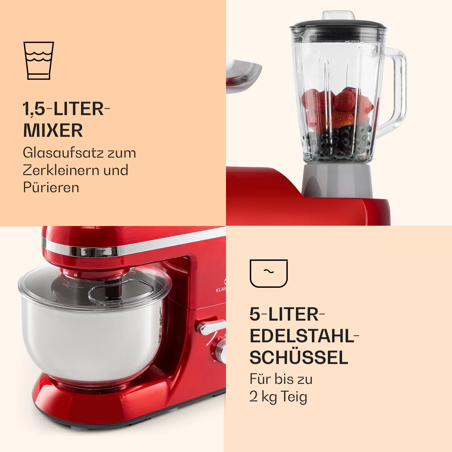 Lucia Elegance Küchenmaschine Mixer Fleischwolf 2000W BPA-frei 8 Lucia Elegance Küchenmaschine Mixer Fleischwolf 2000W BPA-frei – Bild 6